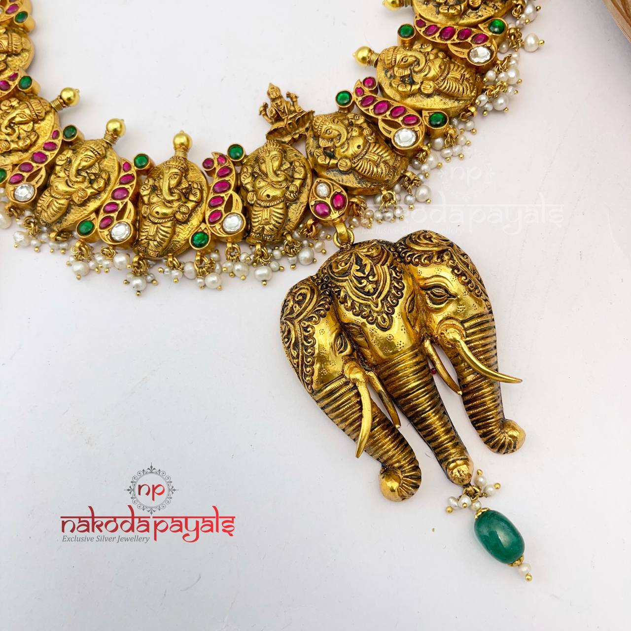 Sequenced Ganesha Pearly Neckpiece (Gn1123)