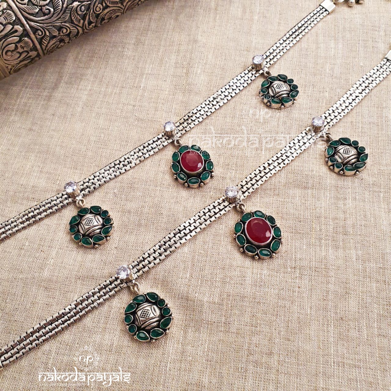 Triple Pendant Flat Chain Anklets