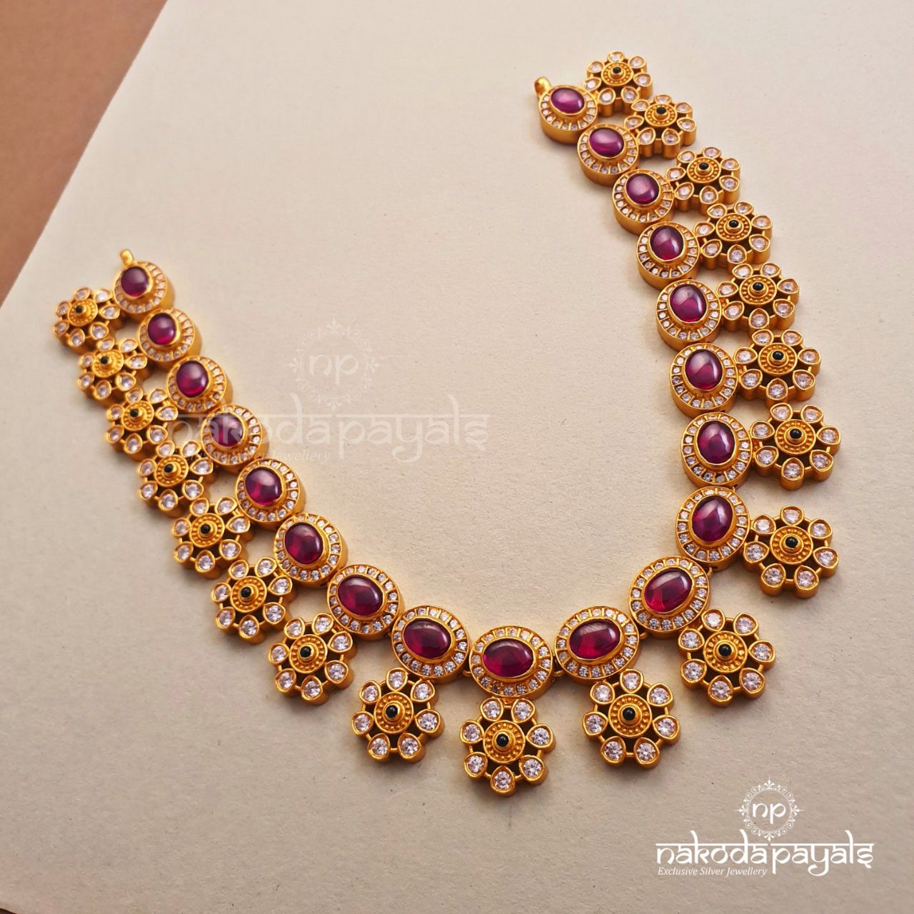 Oval Red Floral CZ Neckpiece (Gn1636)