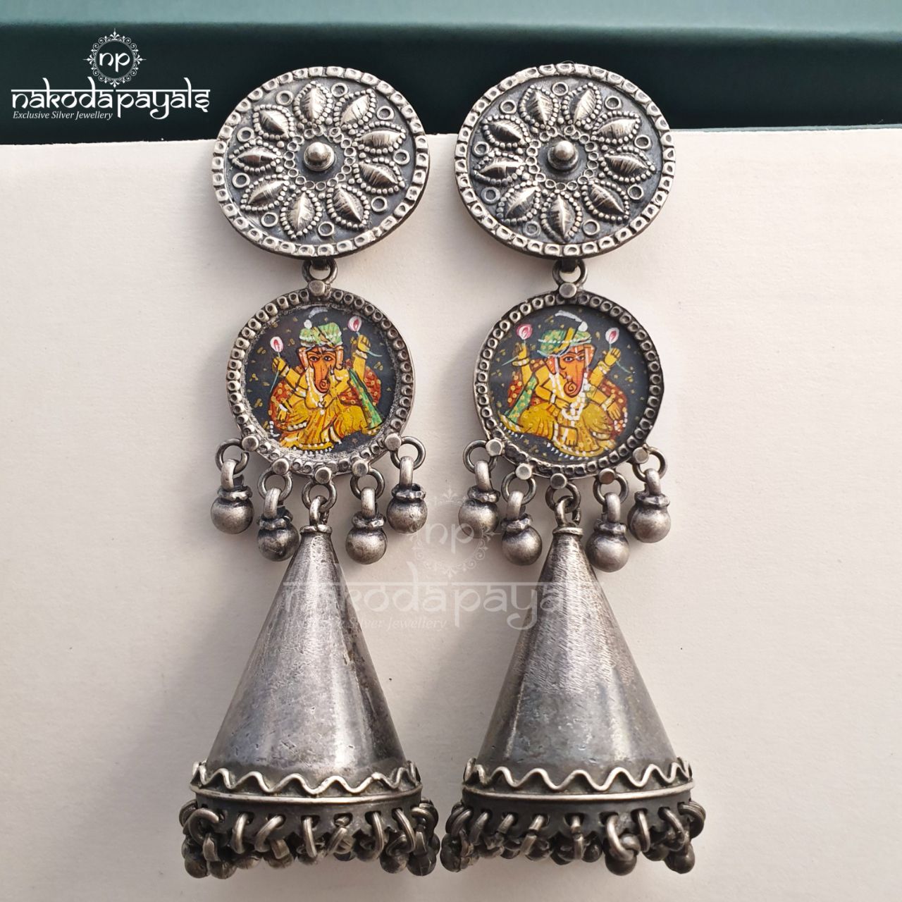 Painted Ganesha Cone Jhumka