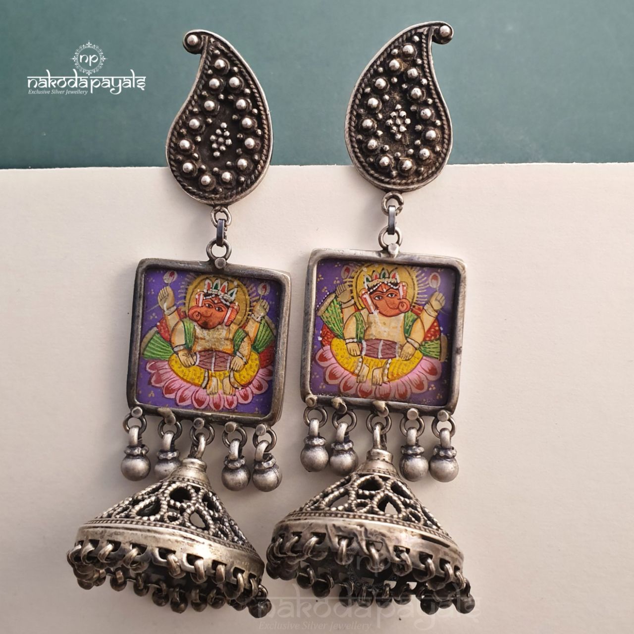 Mango Studded Ganesha Jhumka