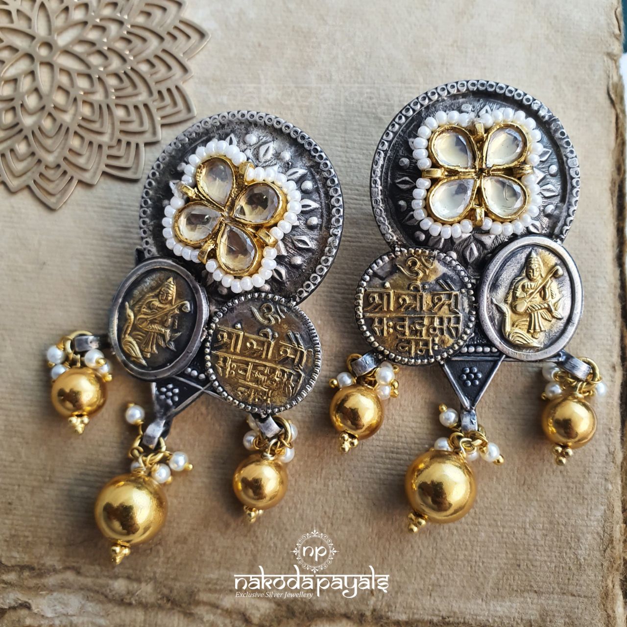 Quad Floral Dual Tone Earrings