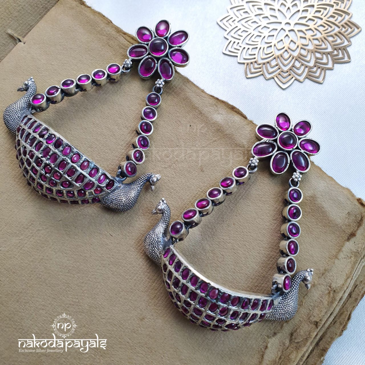 Pink Floral Peacock Chandbali