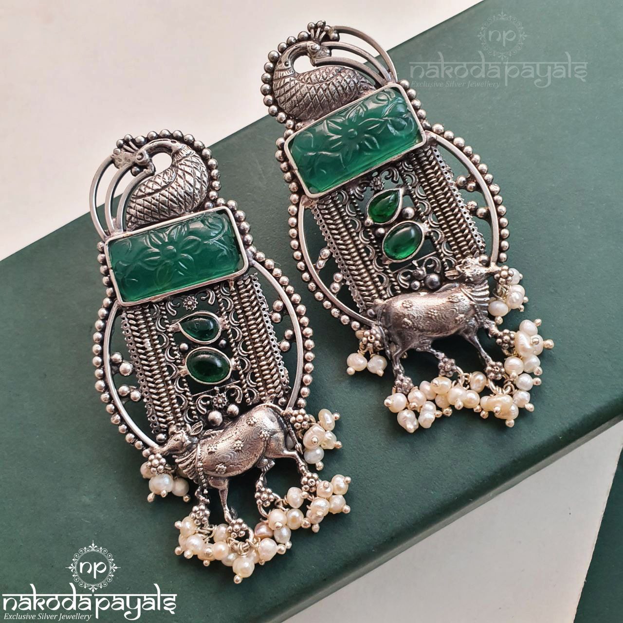 Peacock Green Cow Chandbali