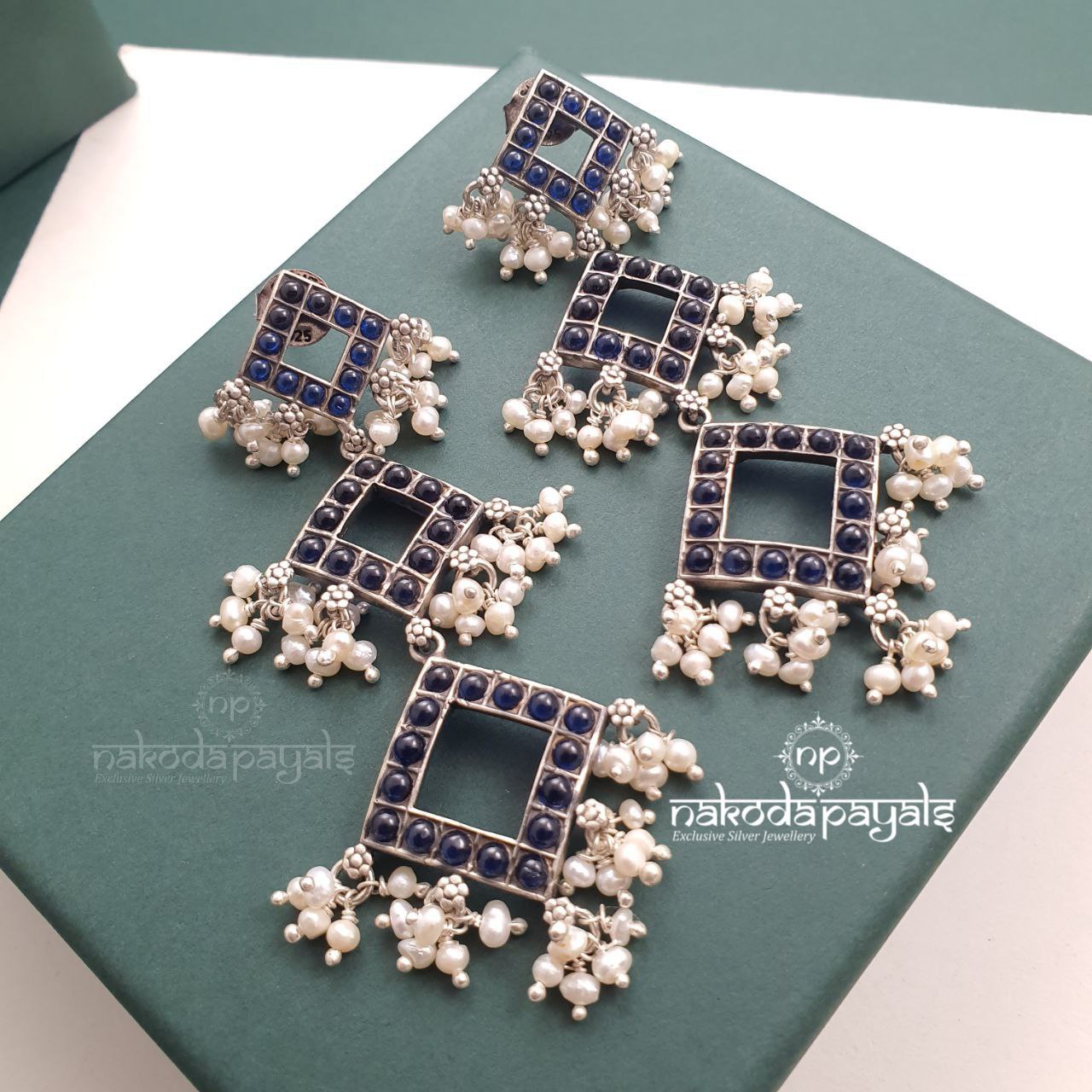 Blue Pearly Chandbali