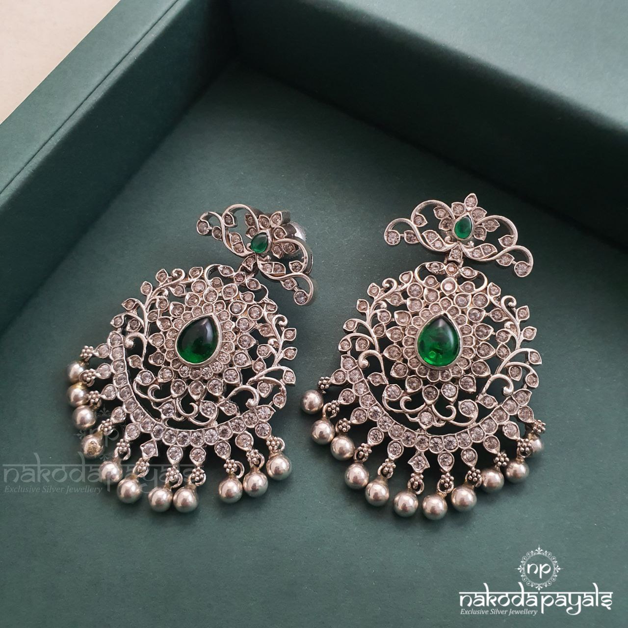 Glossy Green CZ Chandbali