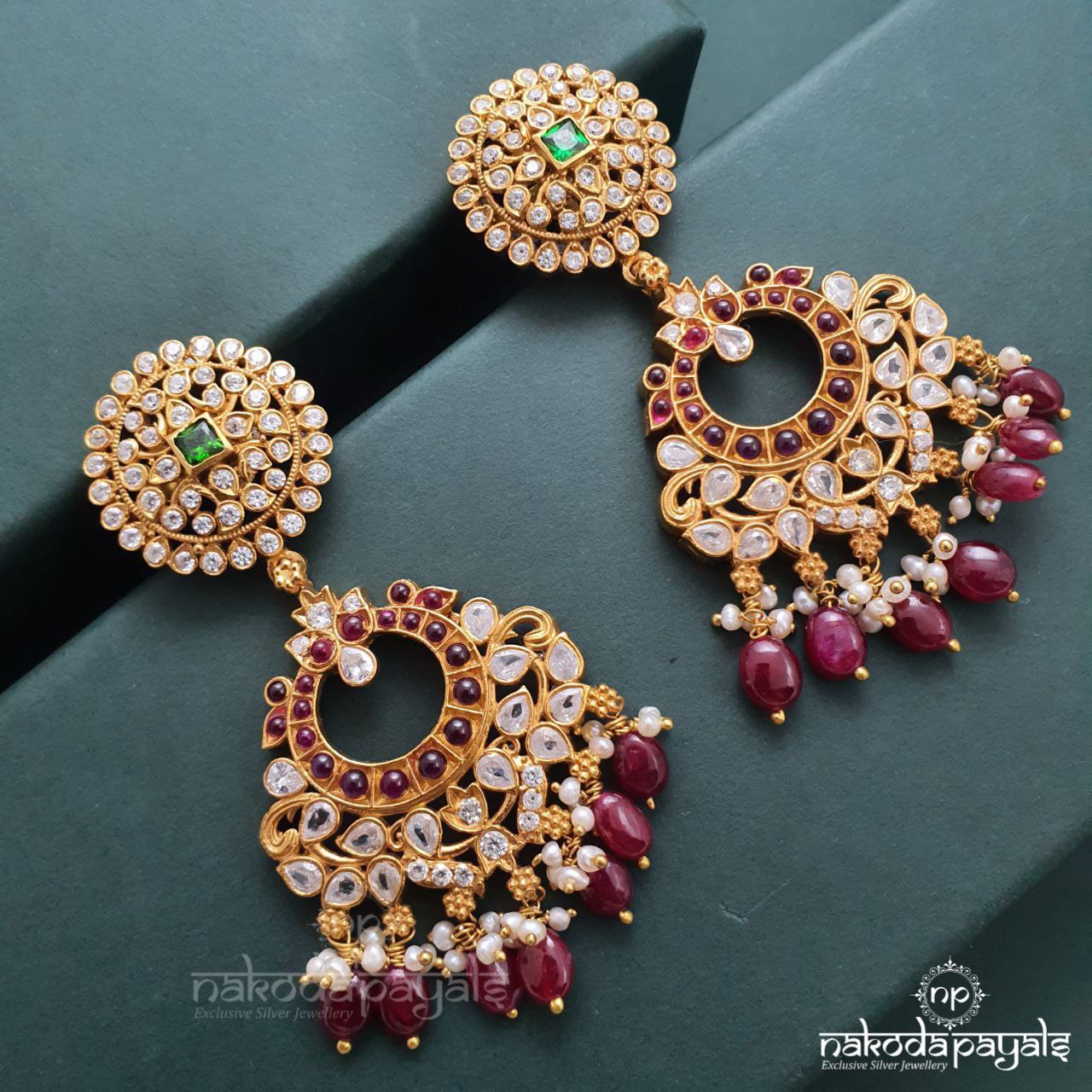 Resplendent Red CZ Chandbali