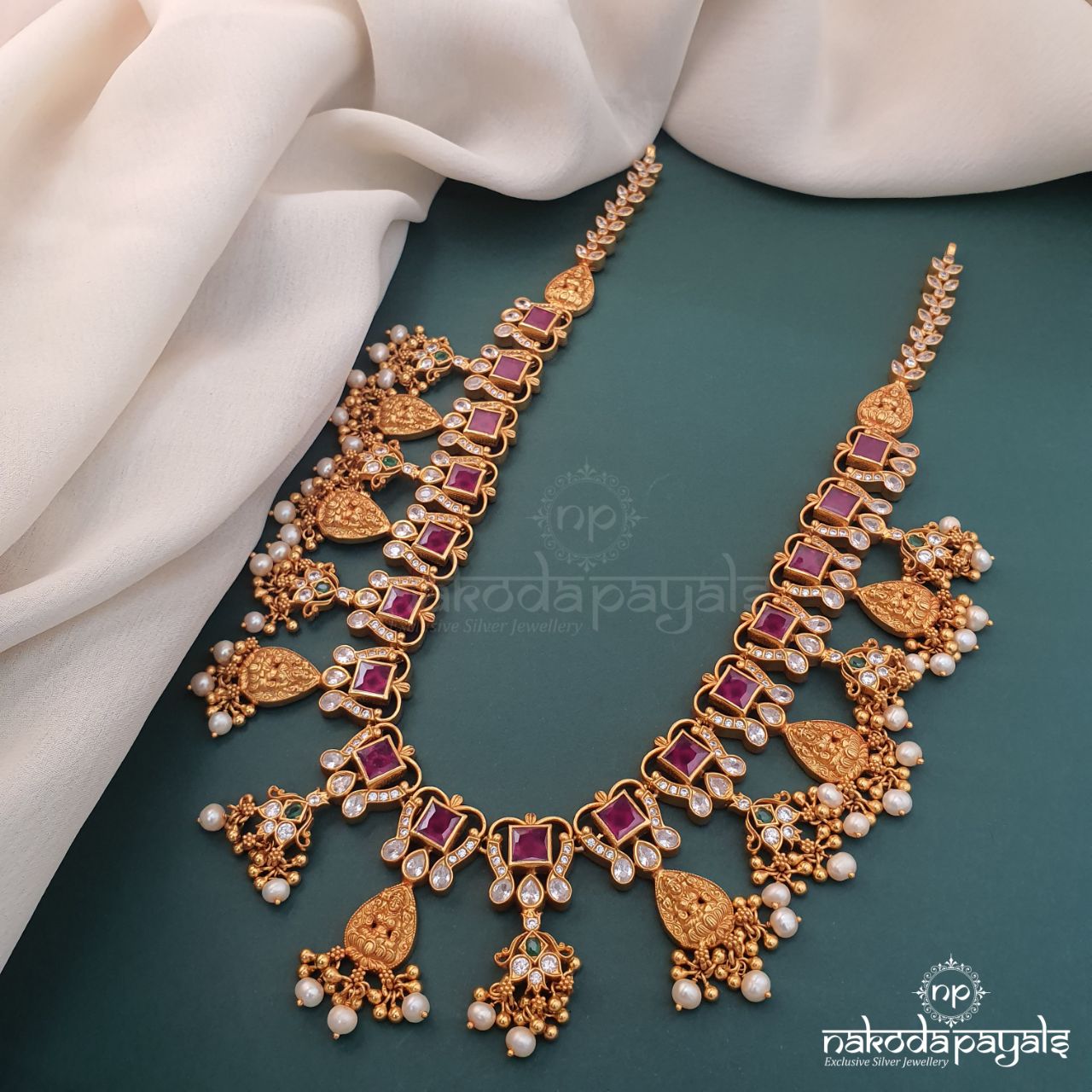 Ruby Squares Lakshmi Neckpiece (Gn1330)