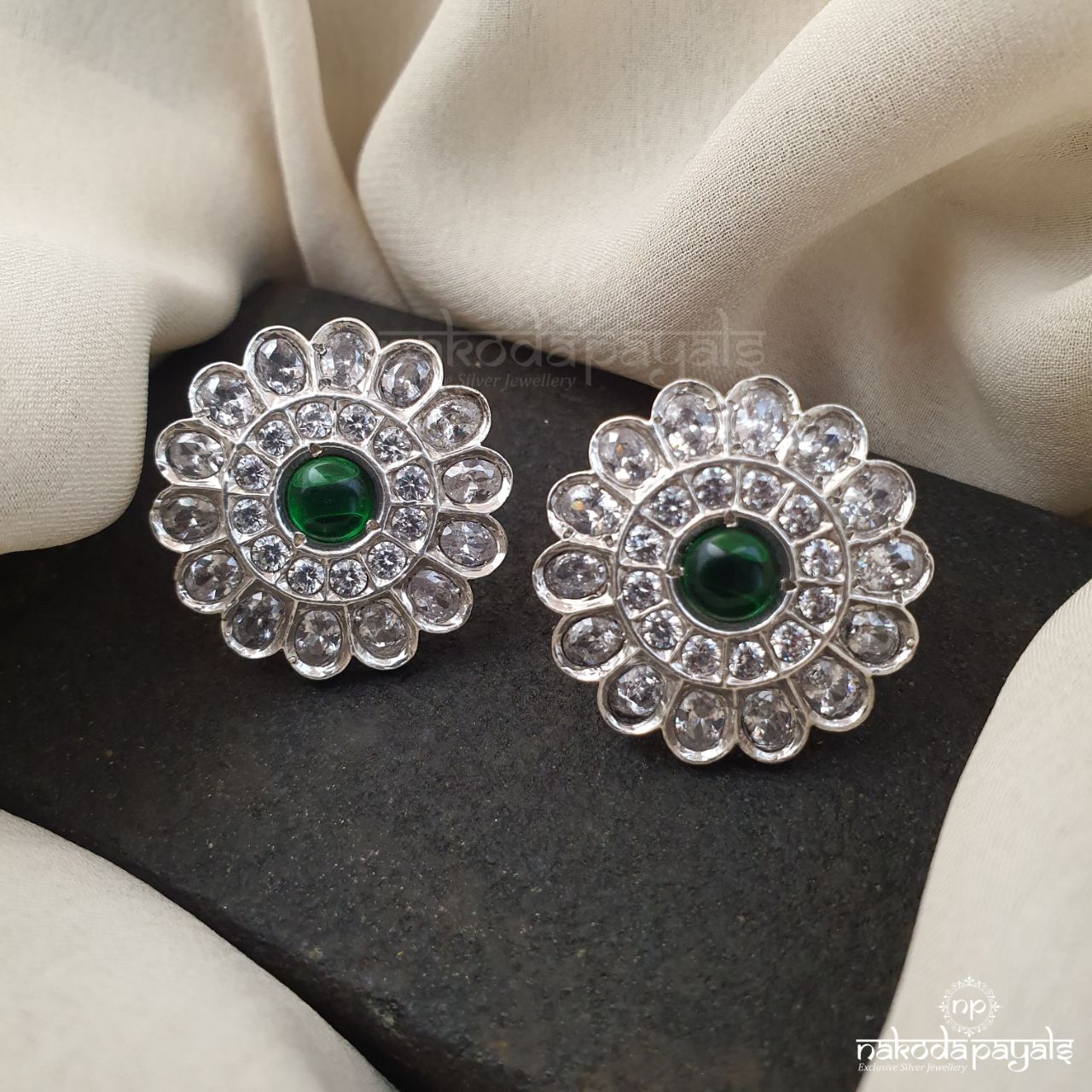 Gracious Green Floral Studs