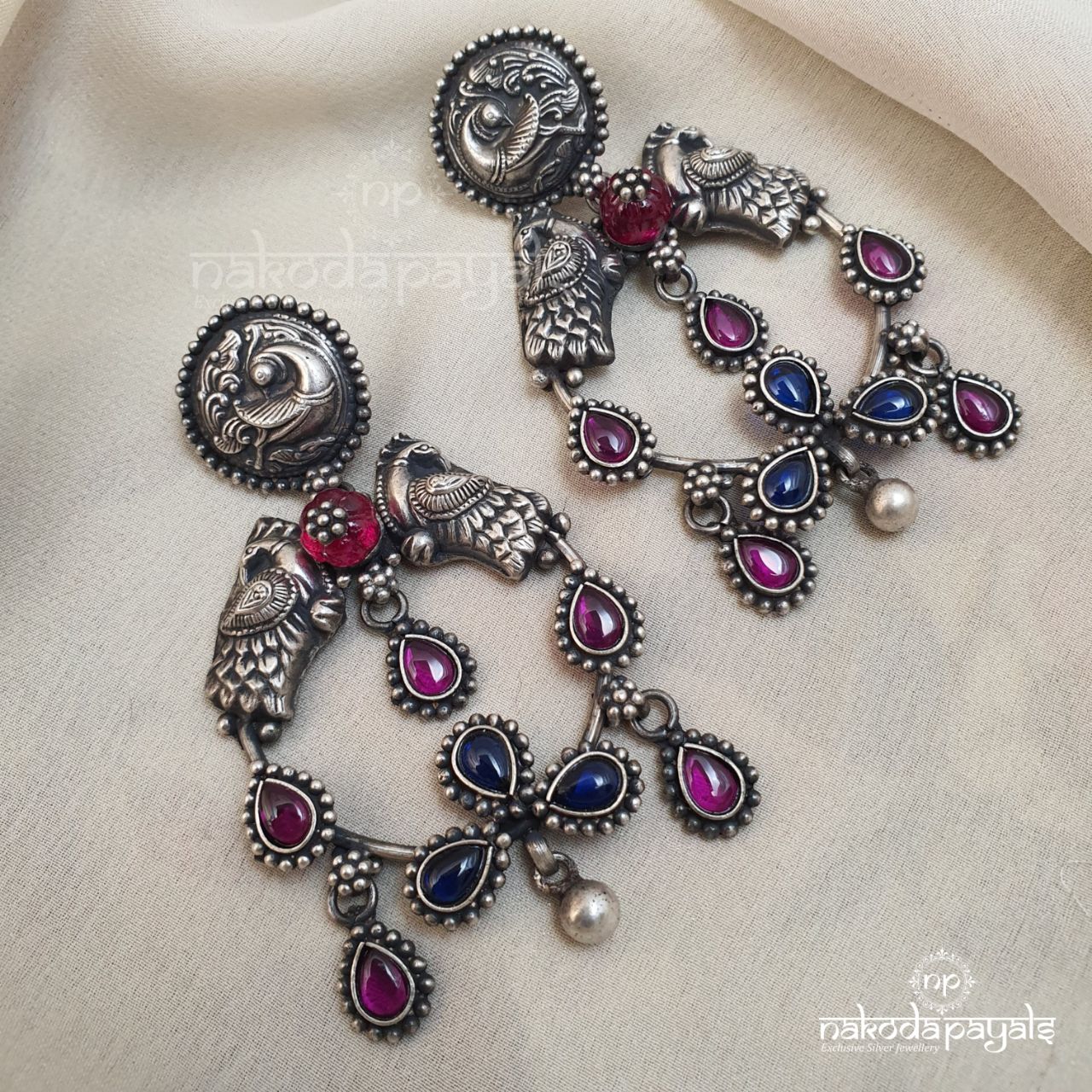 Pink & Blue Peacock Chandbali