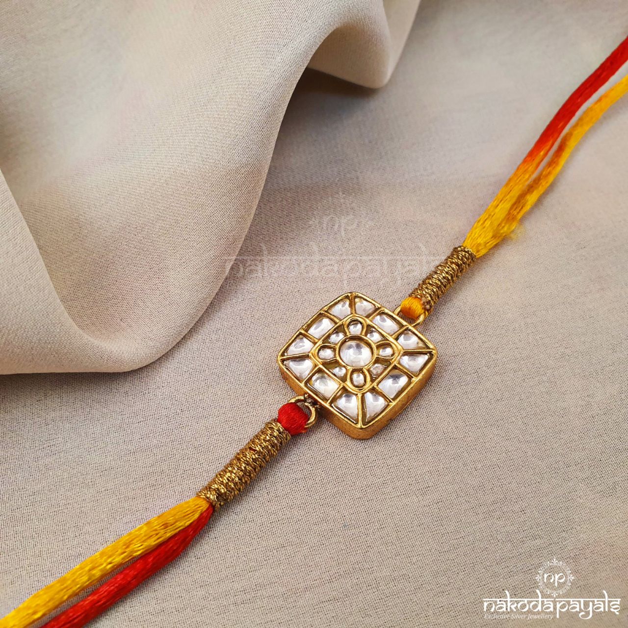 White Kundan Rakhi R5396