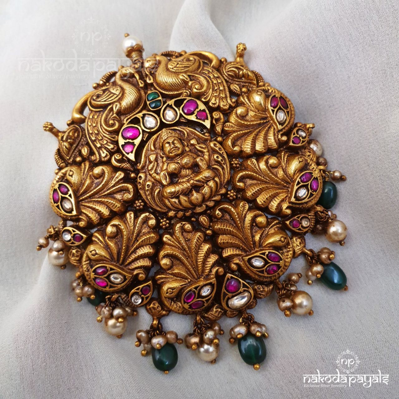 Perching Peacock Lakshmi Pendant