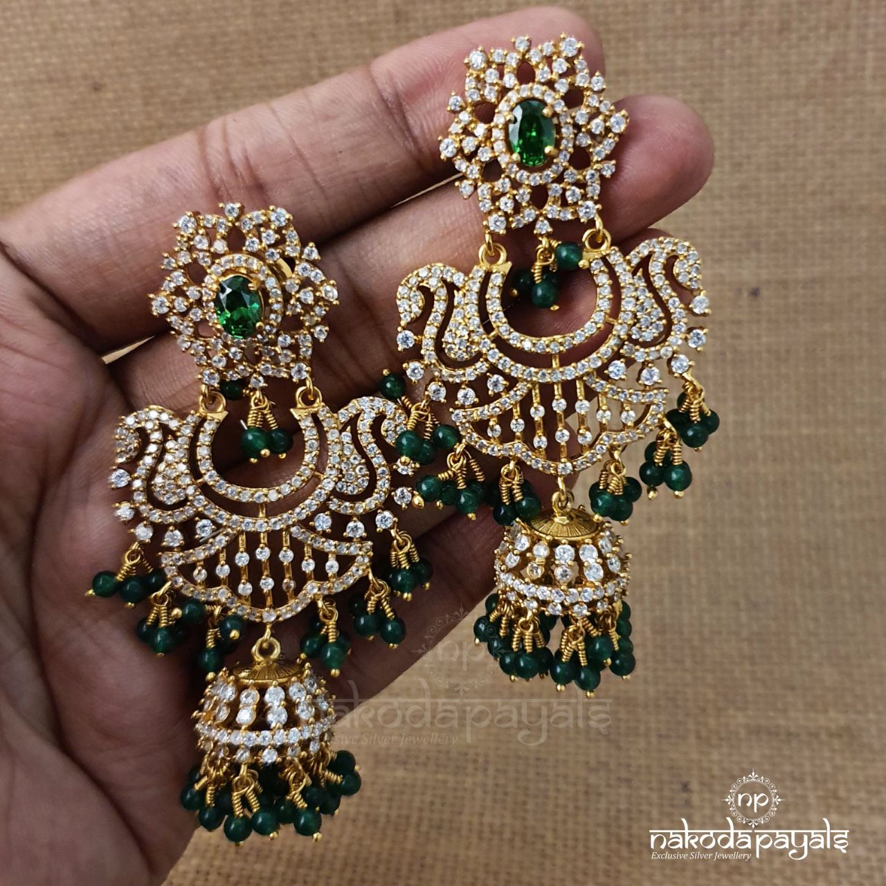 Enticing Green CZ Jhumka (Ge4239) – Nakoda Payals