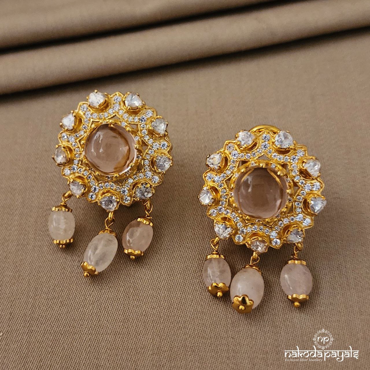 Rose quartz Moissanite Studs (Ge4572)