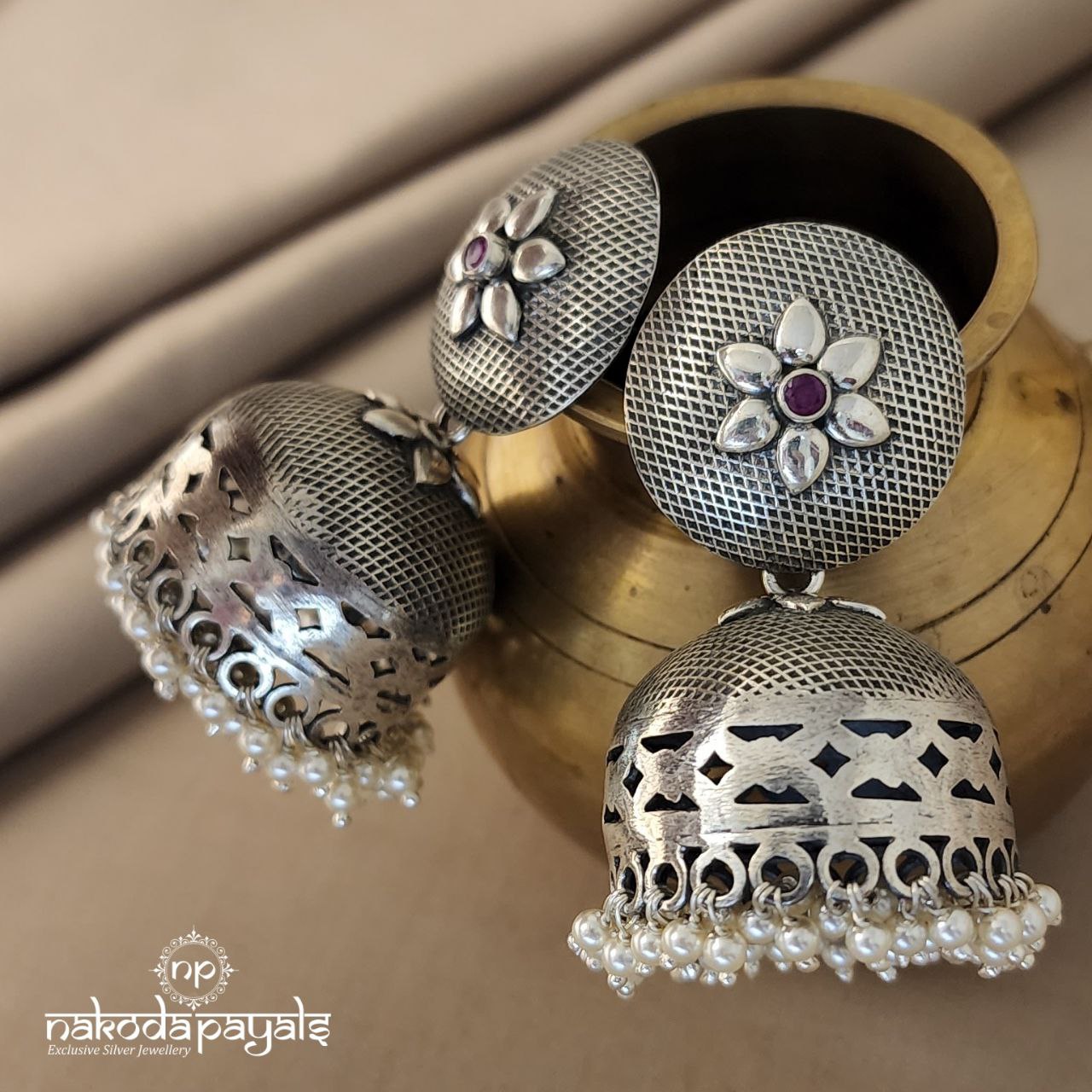 Floral Ruby Pearly Jhumka (J4504)