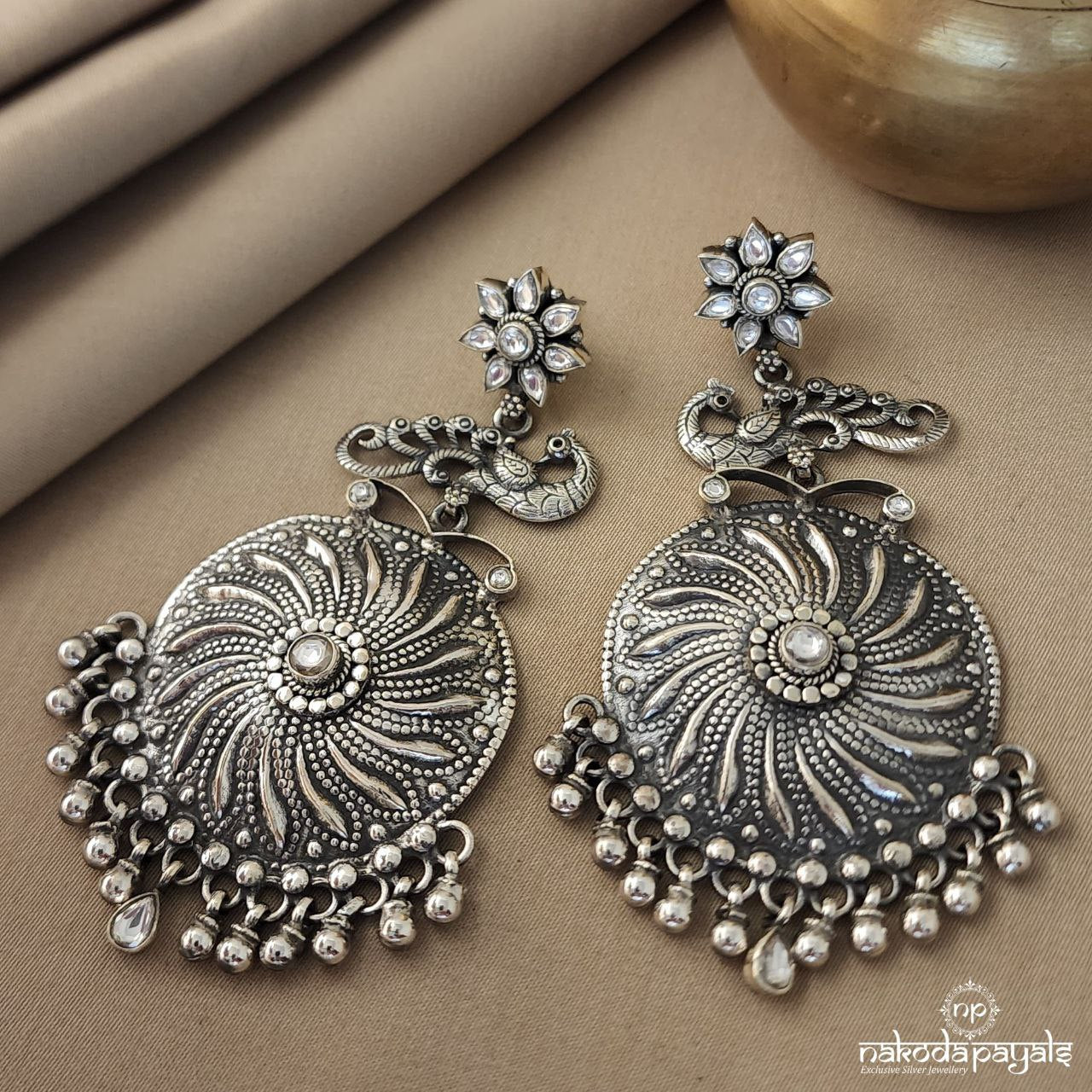 Pleasing Peacock White Chandbali (C6733)