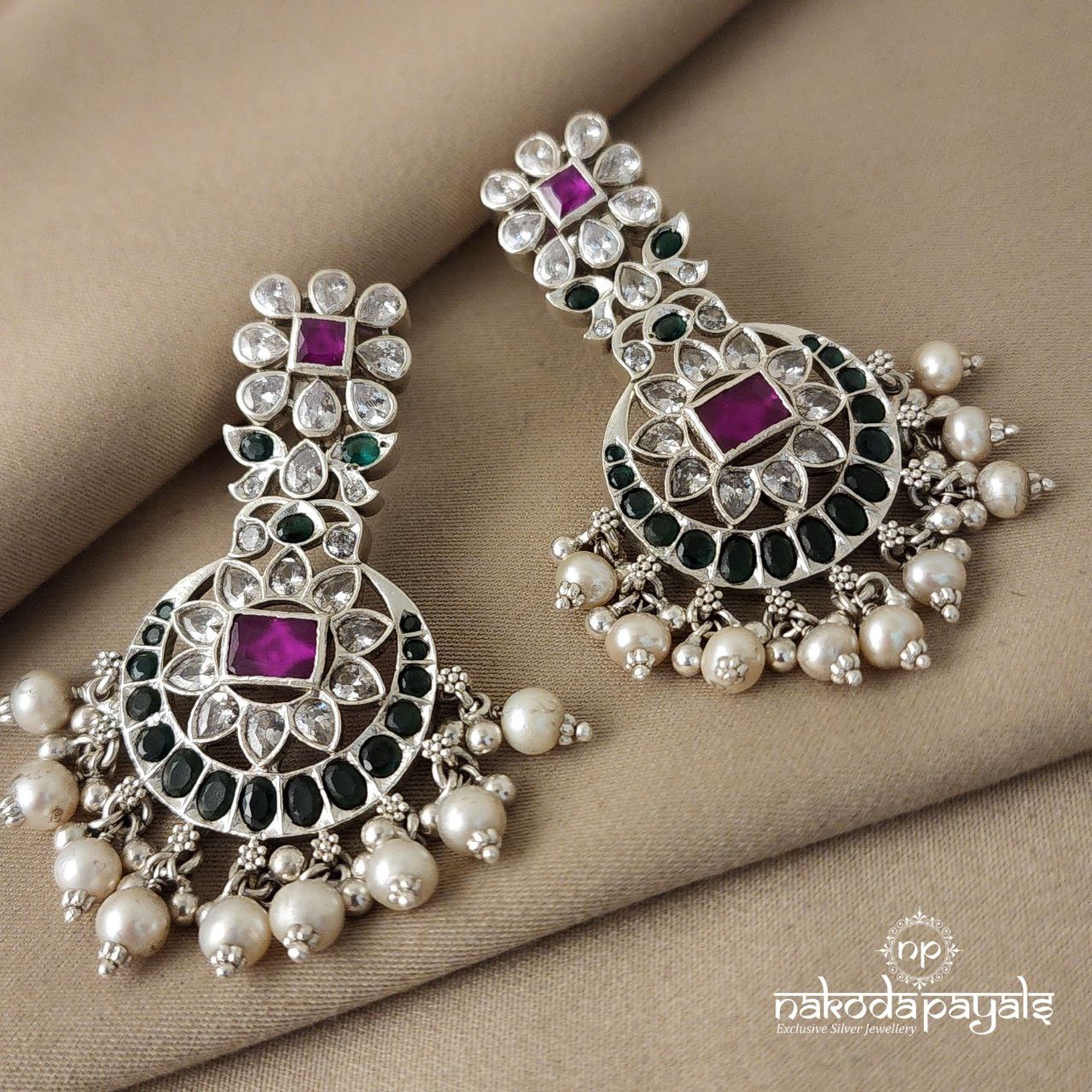 Floral Moon Cutstone Chandbali (C6791)