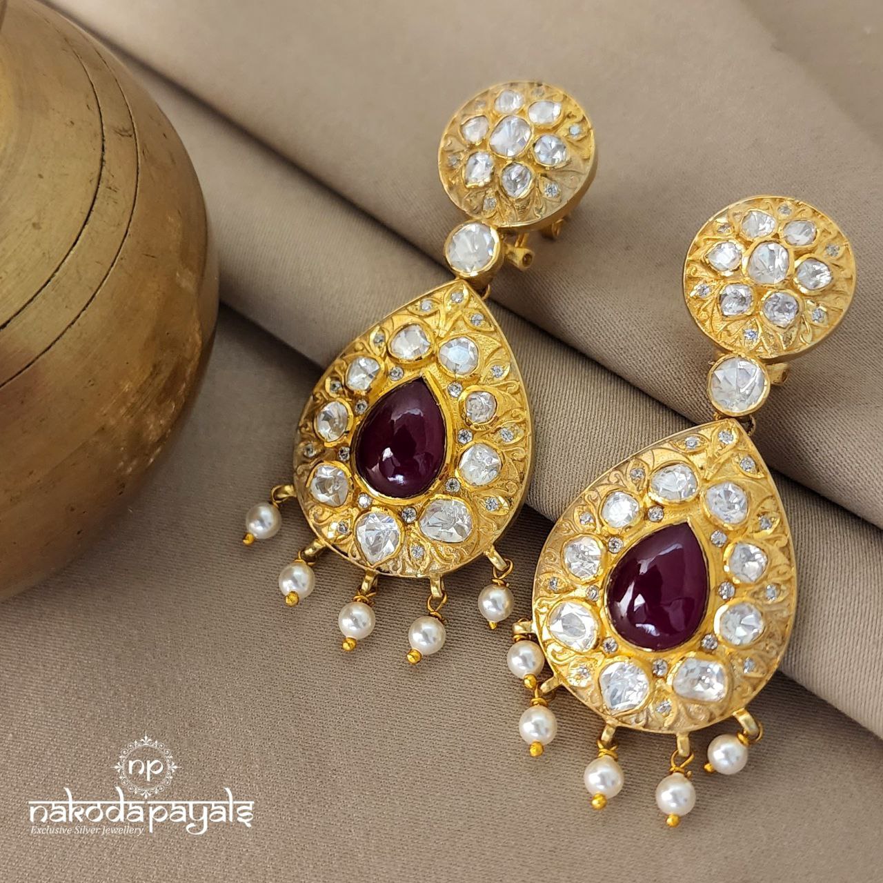 Red Drop Moissanite Chandbali (Ge4884)