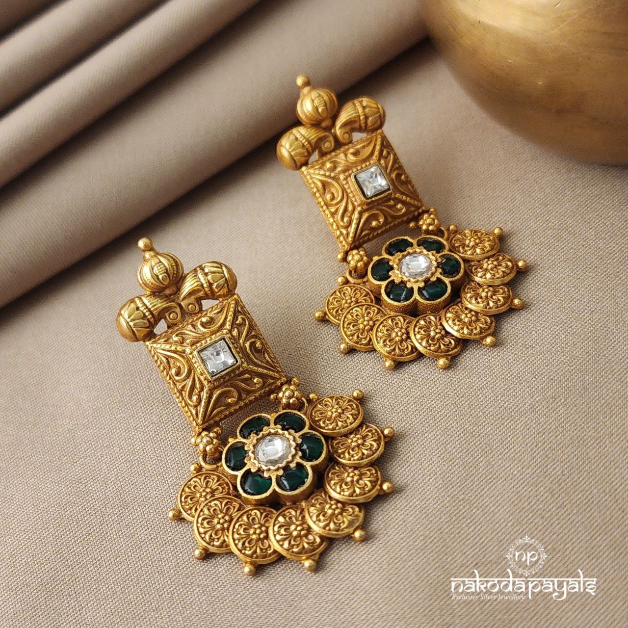 Green Flower Coined Chandbali (Ge4998)