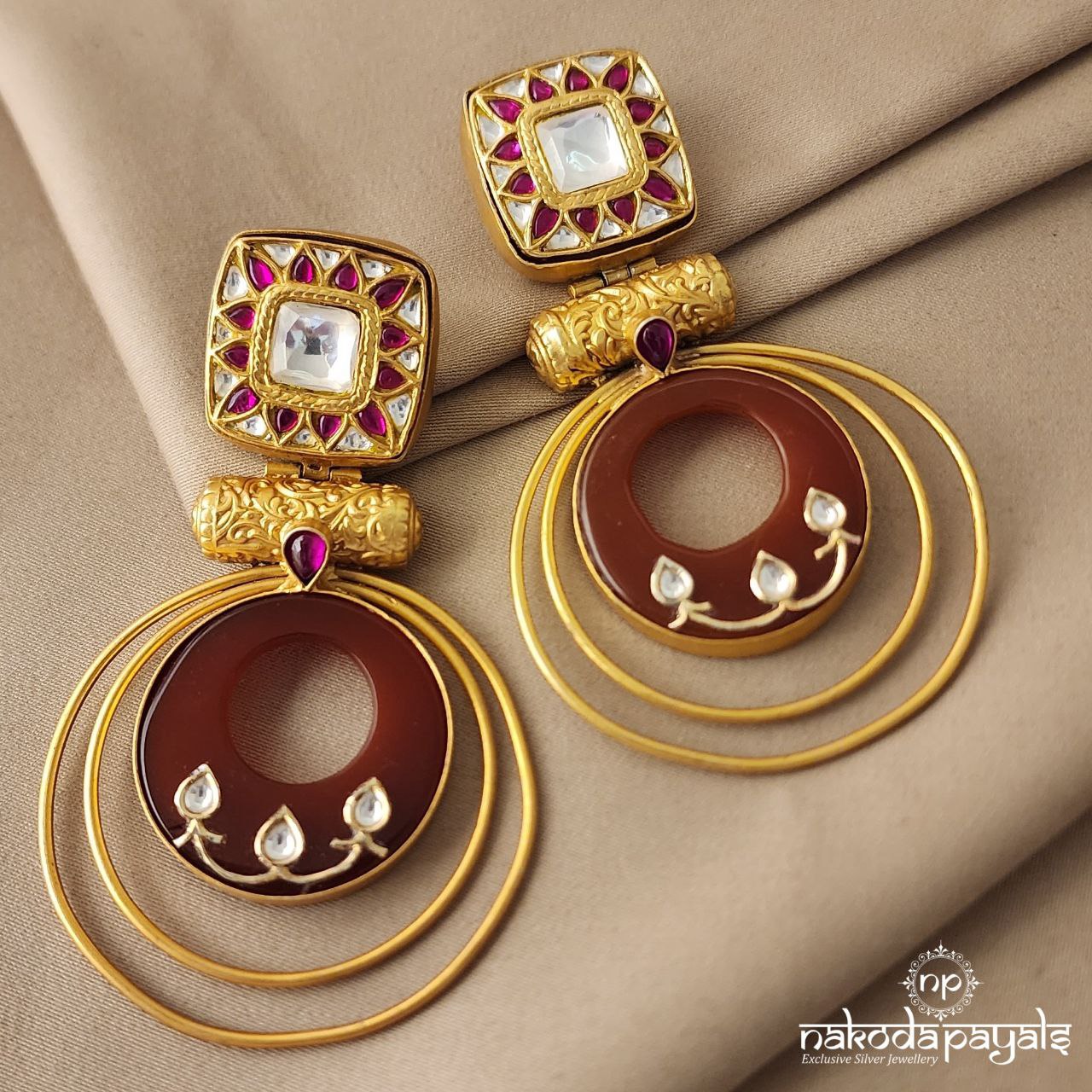 Square Kundan Garnet Chandbali (Ge5363)