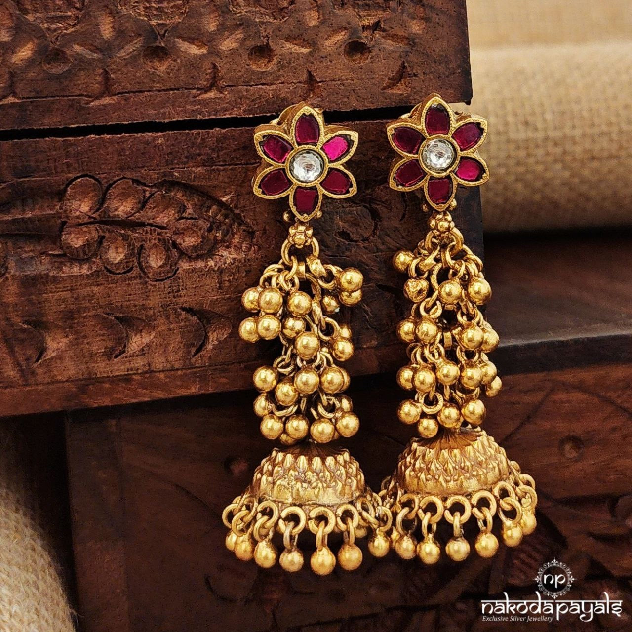 Pink Floral Kundan Jhumka (Ge9665)
