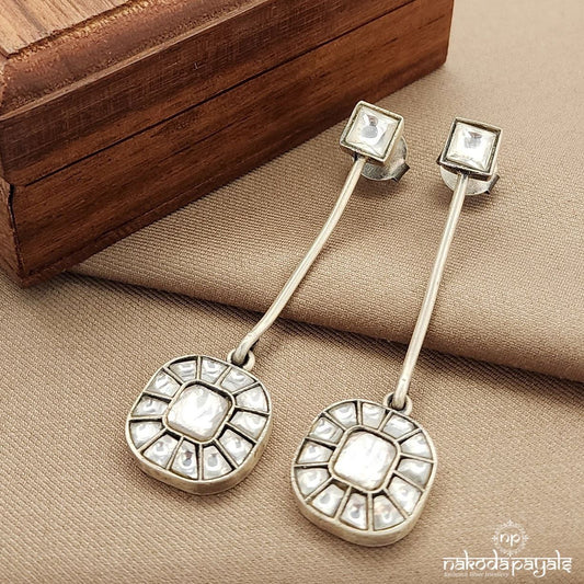 White Squarish Drop Kundan Earrings(C3617)