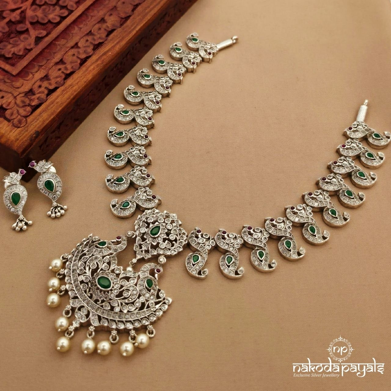 Sparkling Peacock Neckpiece With Earrings (N12047)