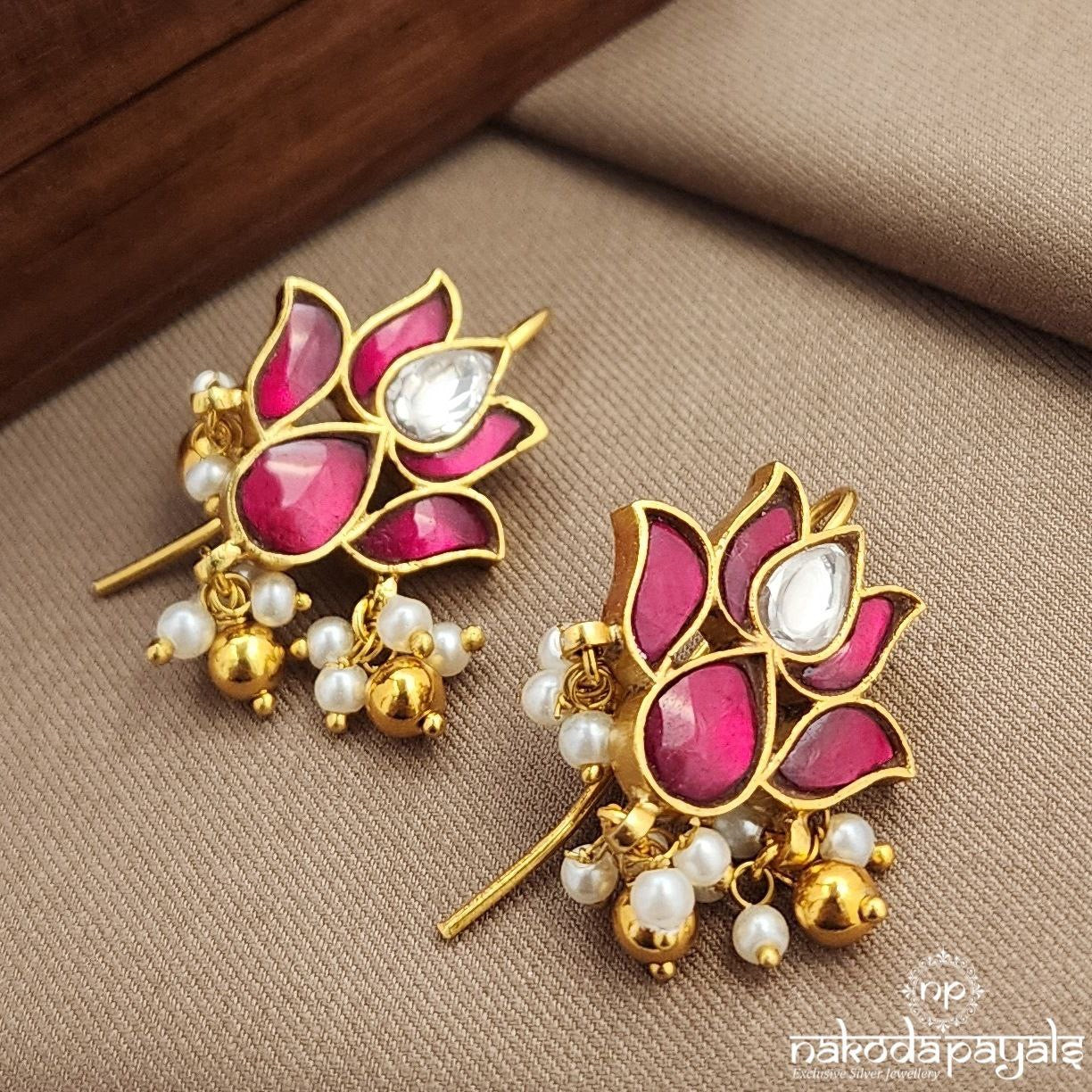 Pink Lotus Kundan Earrings (Ge9707)