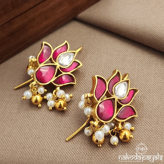 Pink Lotus Kundan Earrings (Ge9707)