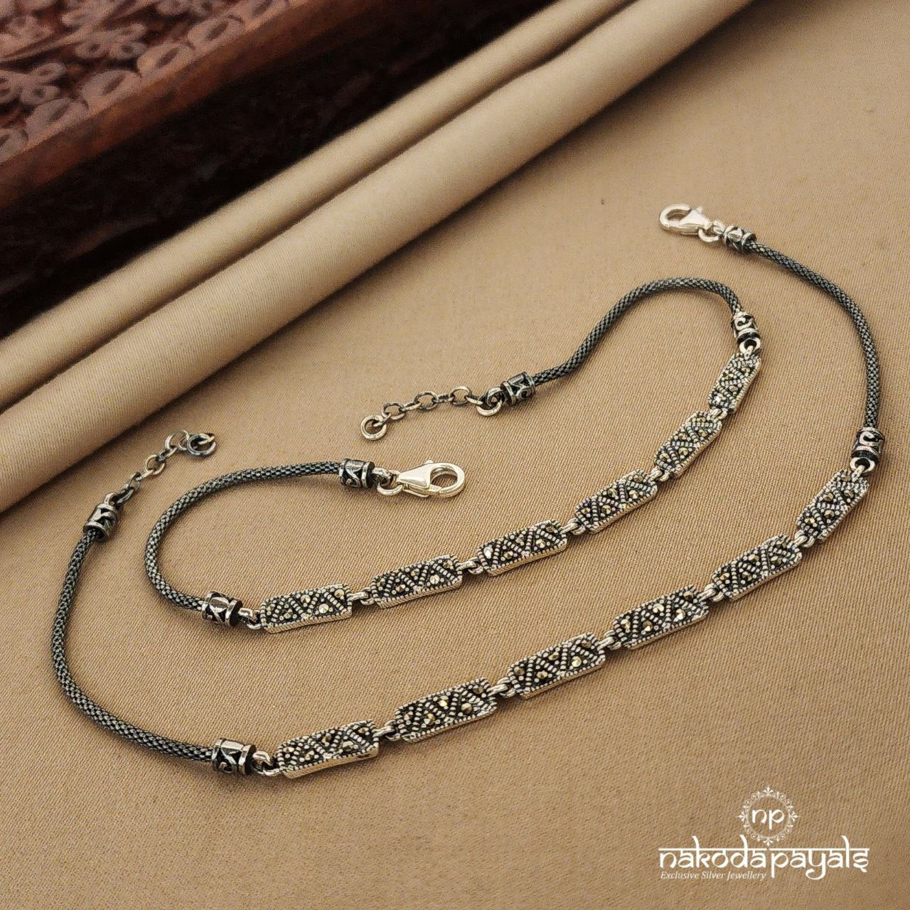 Linked Tetragons Marcasite Anklets (A5238)