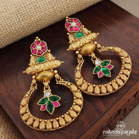 Green Leaf Drop Kundan Chandbali (Ge9662)