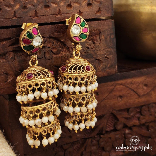 Multicoloured Triple Layer Kundan Jhumka (Ge9669)