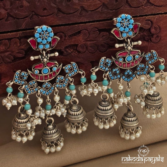 Turquoise Pearl Drops Earrings (C4070)