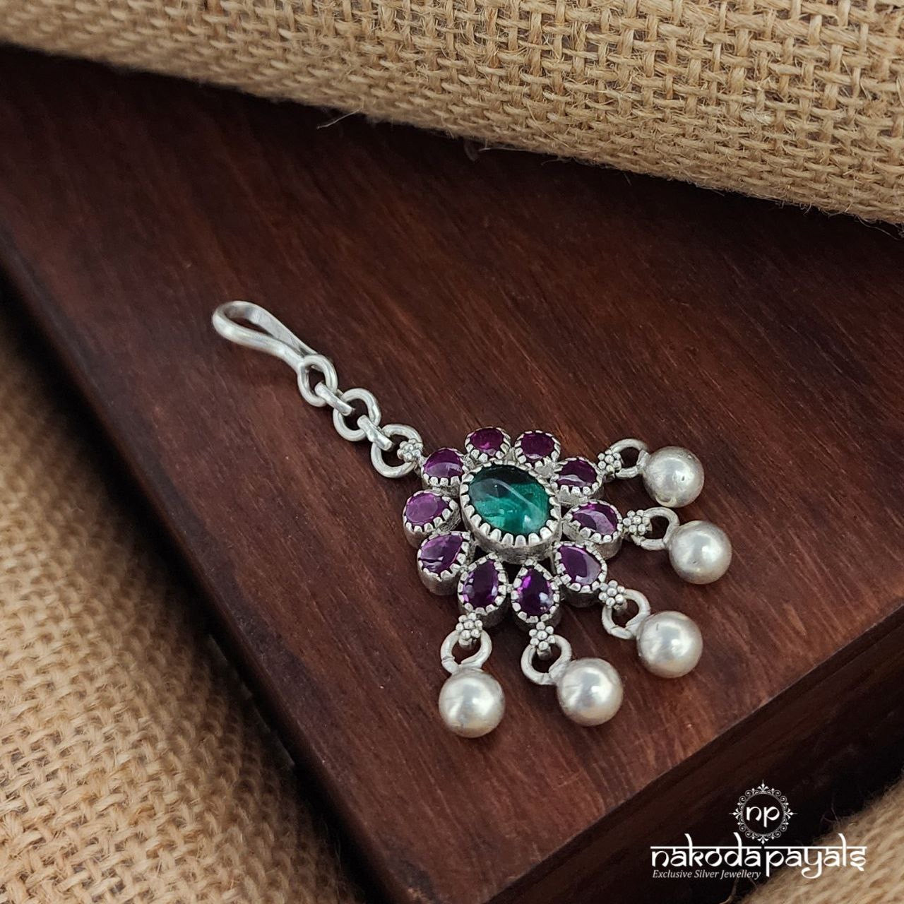 Green Pink Ball Drops Maang Tika (M0430)