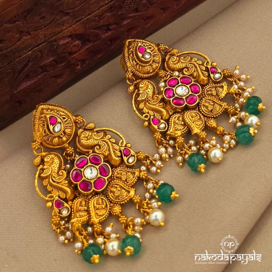 Floral Kundan Pearl Drop Earrings (Ge11247)