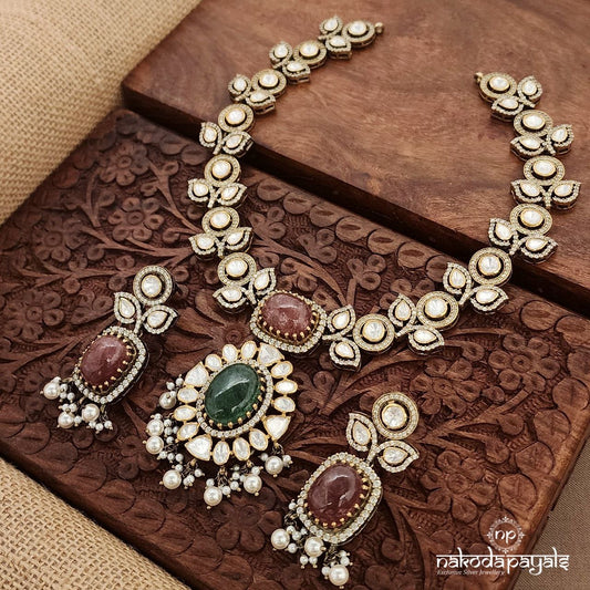 Amethyst Floral Moissanite Neckpiece With Earrings (Gn9142)