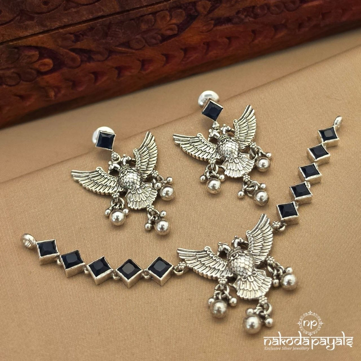 Blue Gandaberunda Choker With Earrings (N12167)