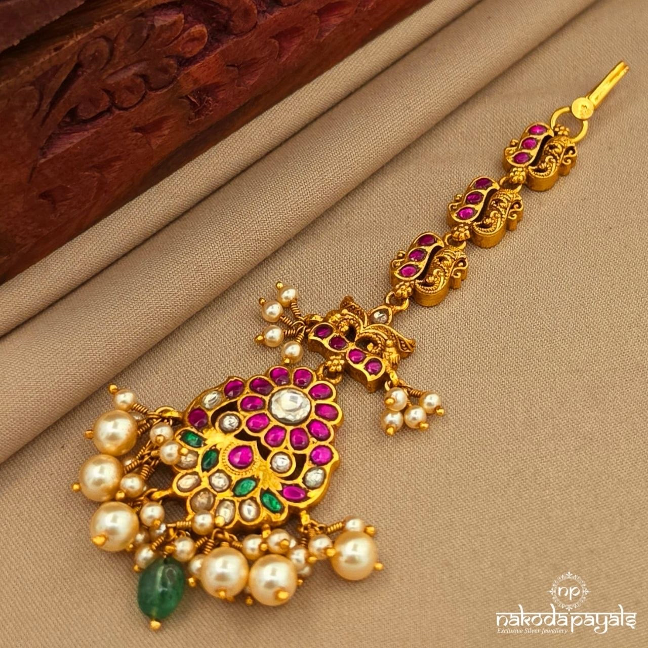 Pink Floral Kundan Maang Tikka (Gm1230)