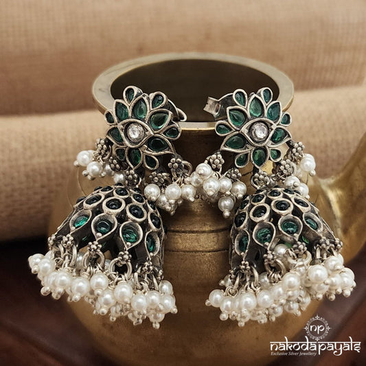 Green Pearled Drop Jhumka (J1287)