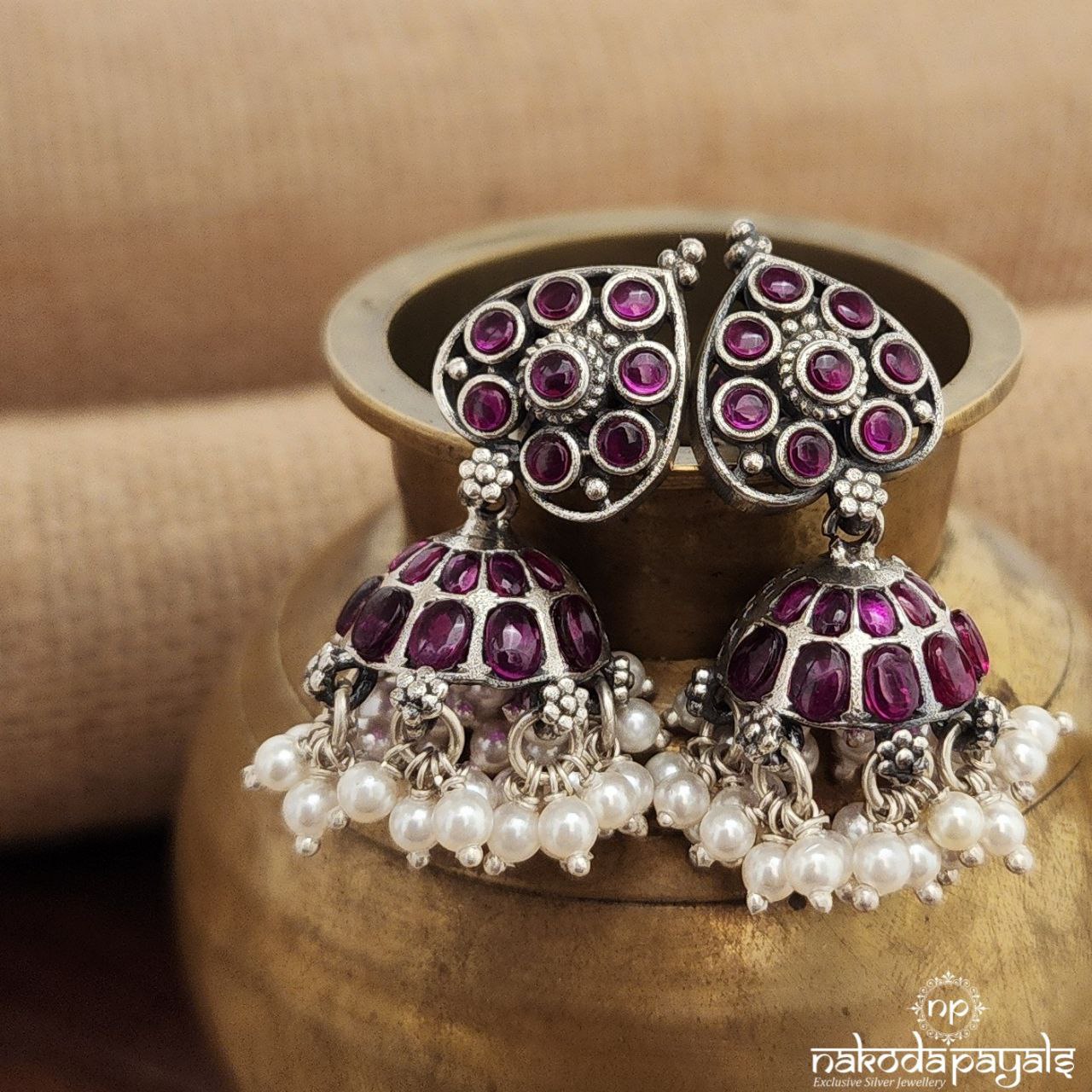Pink Pearled Drop Jhumka (J1305)