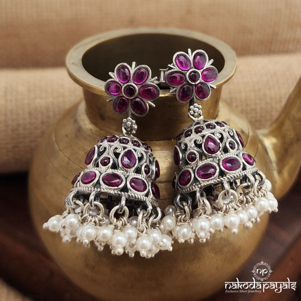 Pinkish Pearled Drop Jhumka (J1307)