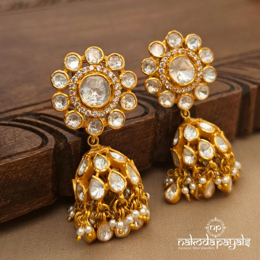 Moissanite Floral Drop Jhumka (Ge11646)