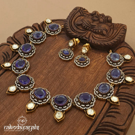 Amethyst Moissanite Neckpiece With Earrings (Gn11124)