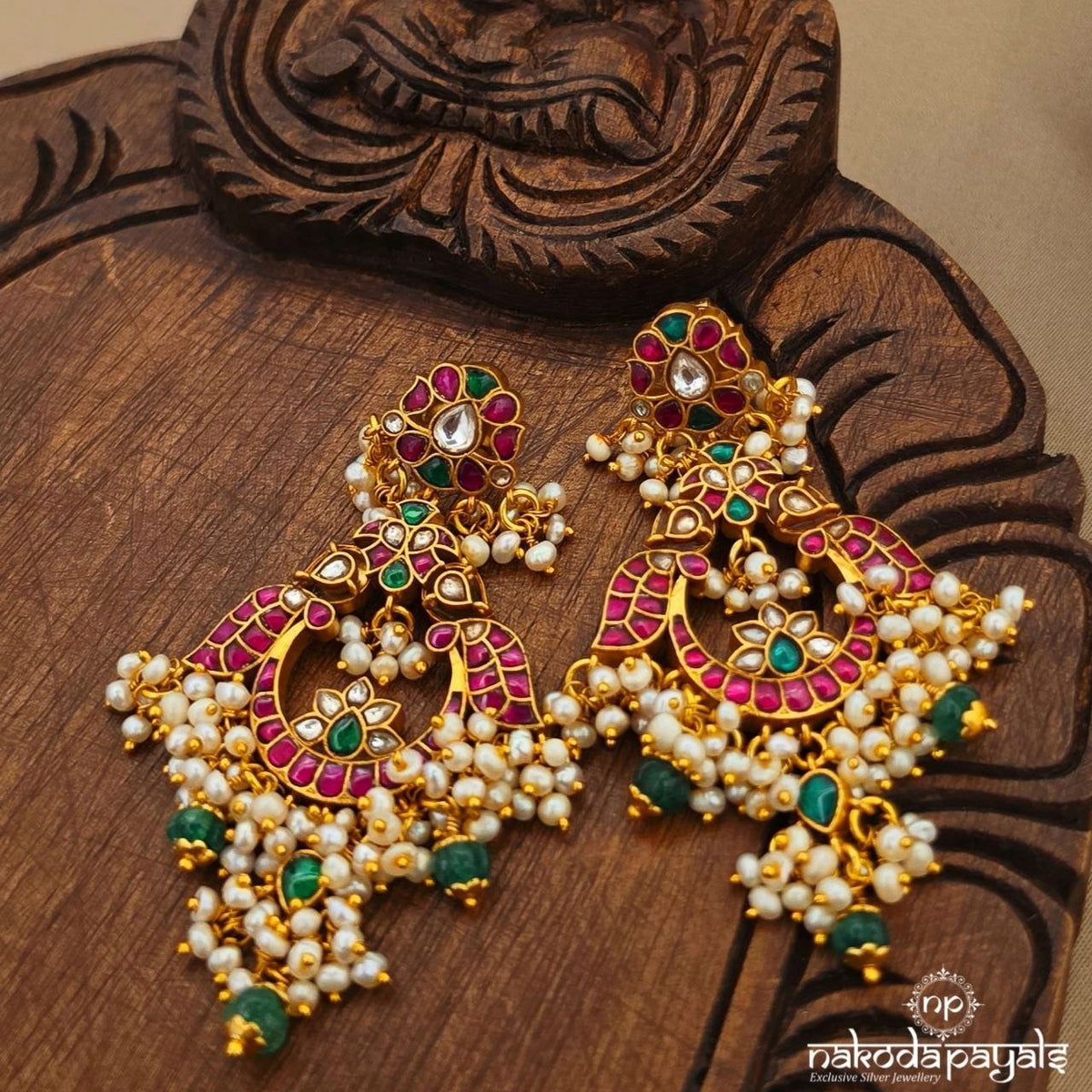 Pink Floral Kundan Chandbali (Ge11622)