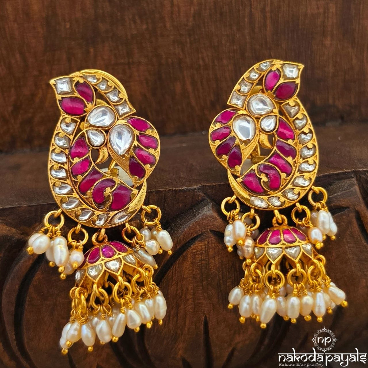Pink Peacock Kundan Jhumka (Ge11614)