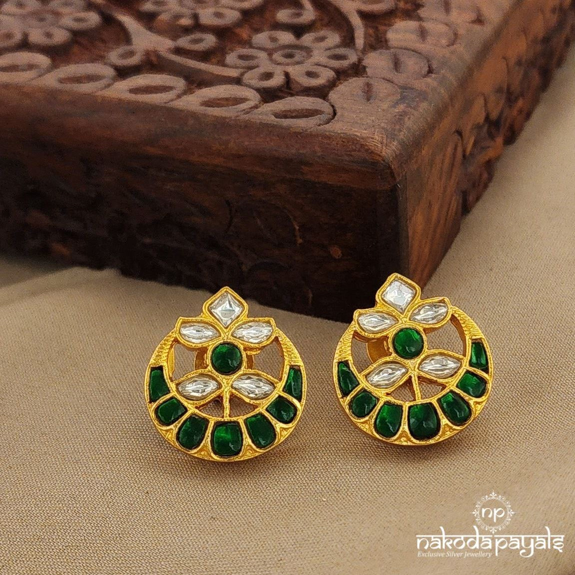 Green Flower Moon Kundan Studs (Ge7699)