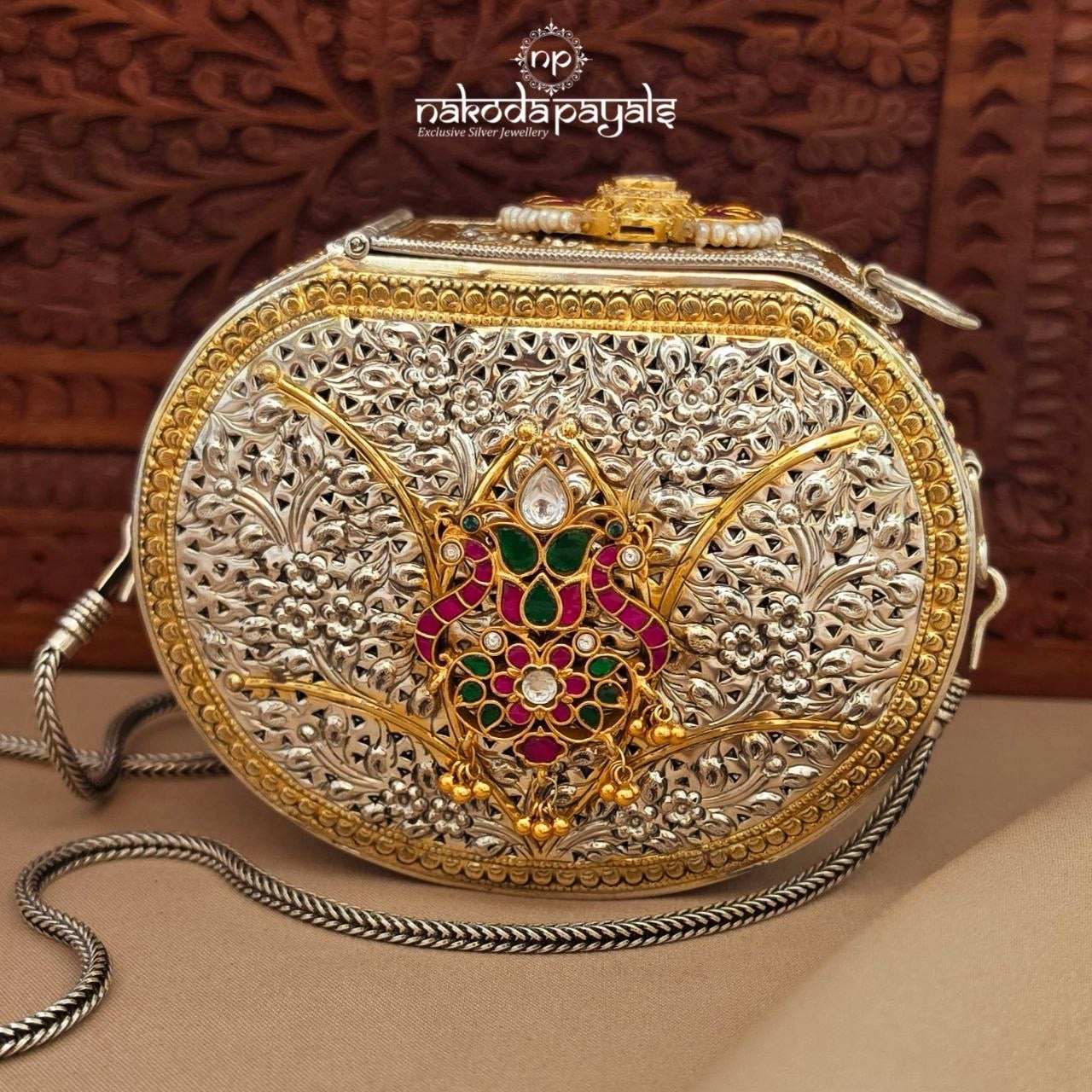 Twin Birdie Kundan Moissanite Dual Tone Clutch (Esa338)
