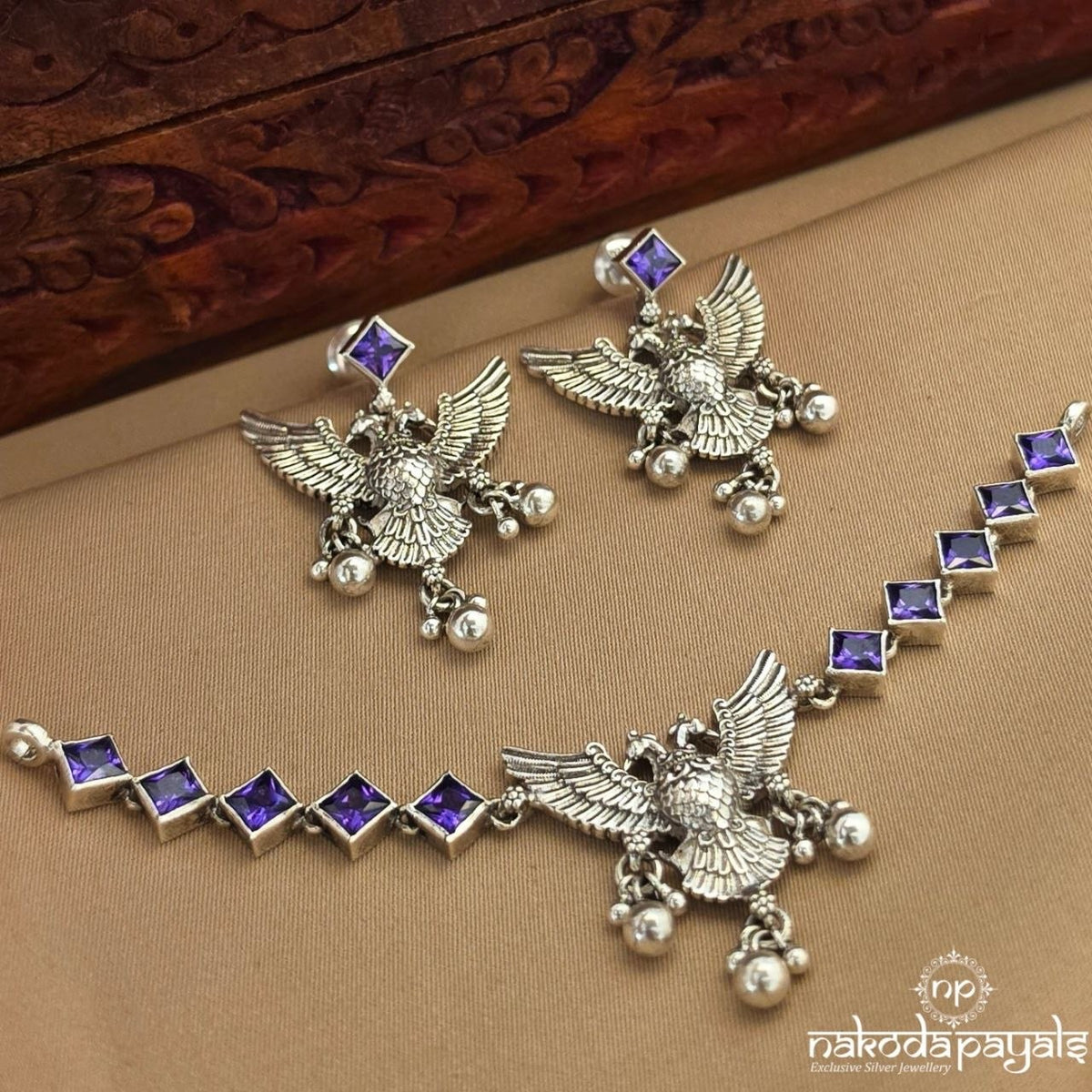 Amethyst Gandaberunda Choker With Earrings (N12172)