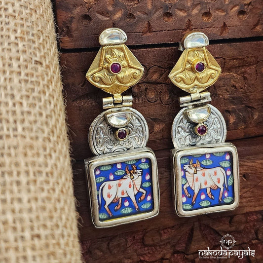 Cow Hand Painted Dual Tone Earrings (Dt1343)