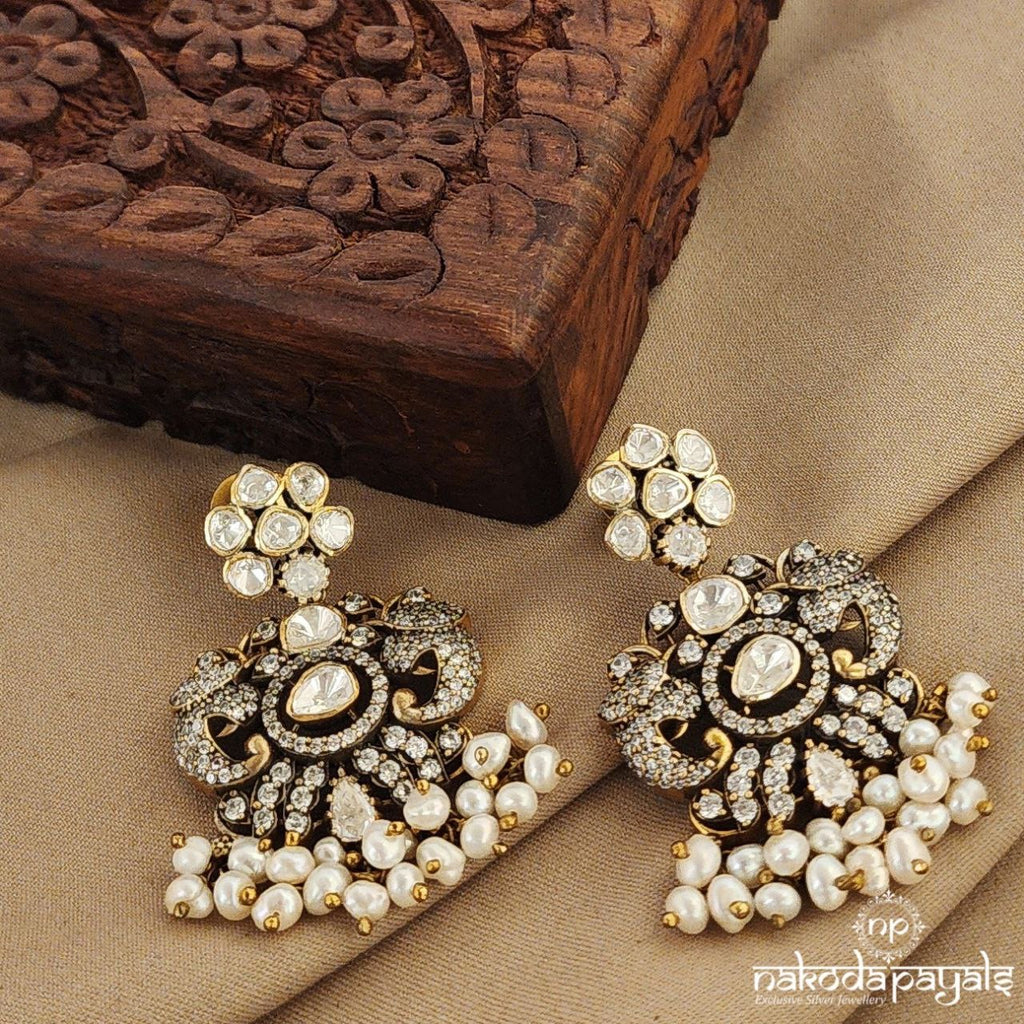 Moissanite Floral Peacock Earrings (Ge7671)